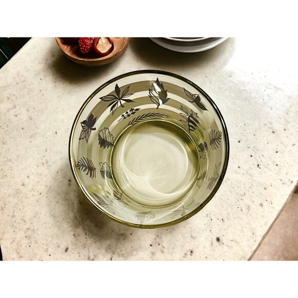 Vintage Glass Ice Bucket-Midcentury Leaf-Barware-Fall Decor-Retro Cocktail-Gold - Picture 6 of 7